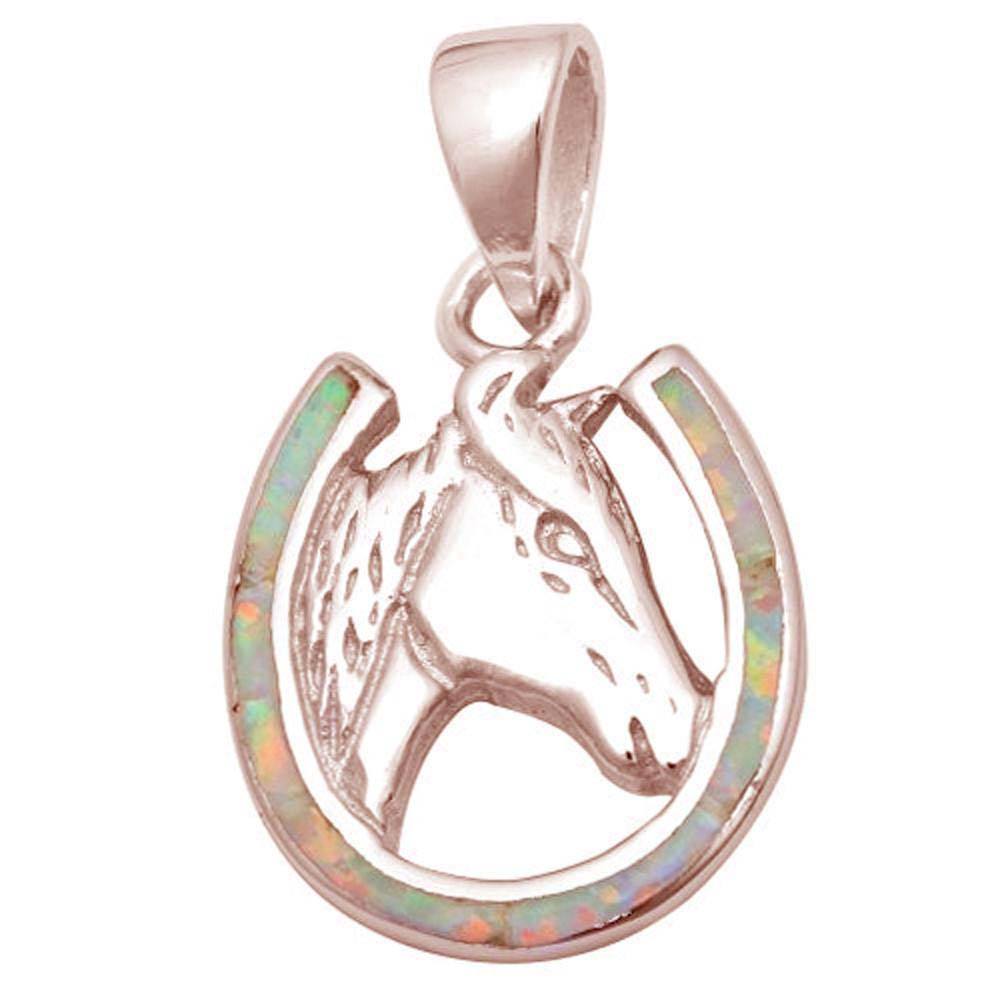 Sterling Silver Rose Gold Plated Pink Opal Horse Silver PendantAndLength 2.5 InchesAndWidth 12.7mm