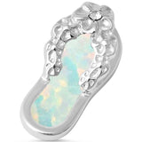 Sterling Silver White Australian Fire Opal Flower Beach Sandal Pendant