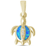 Sterling Silver Blue Opal Turtle Charm Pendant