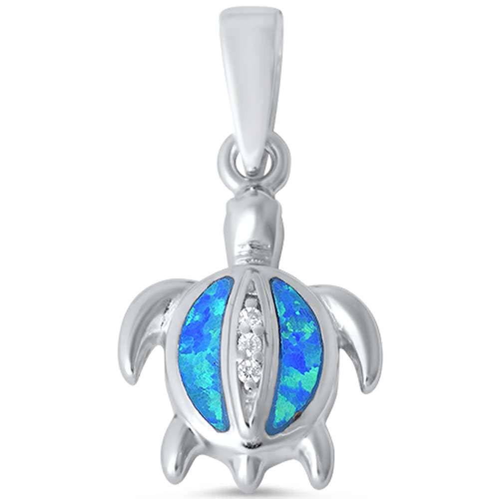 Sterling Silver Blue Opal Turtle Pendant