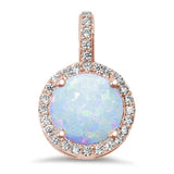 Sterling Silver Rose Gold Plated Halo White Opal and Cubic Zirconia Pendant