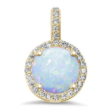 Load image into Gallery viewer, Sterling Silver Yellow Gold Plated Halo White Opal and Cubic Zirconia Pendant