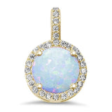 Sterling Silver Yellow Gold Plated Halo White Opal and Cubic Zirconia Pendant