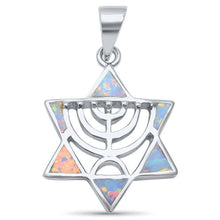 Load image into Gallery viewer, Sterling Silver Opal White Opal Menorah Jewish Star of David Pendant AndLength 22mmAndWidth 18mm