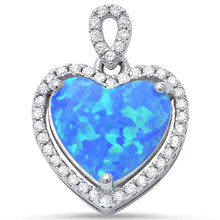 Load image into Gallery viewer, Sterling Silver Blue Fire Opal and Cubic Zirconia Heart Charm Pendant with CZ StonesAndWidth 19mm