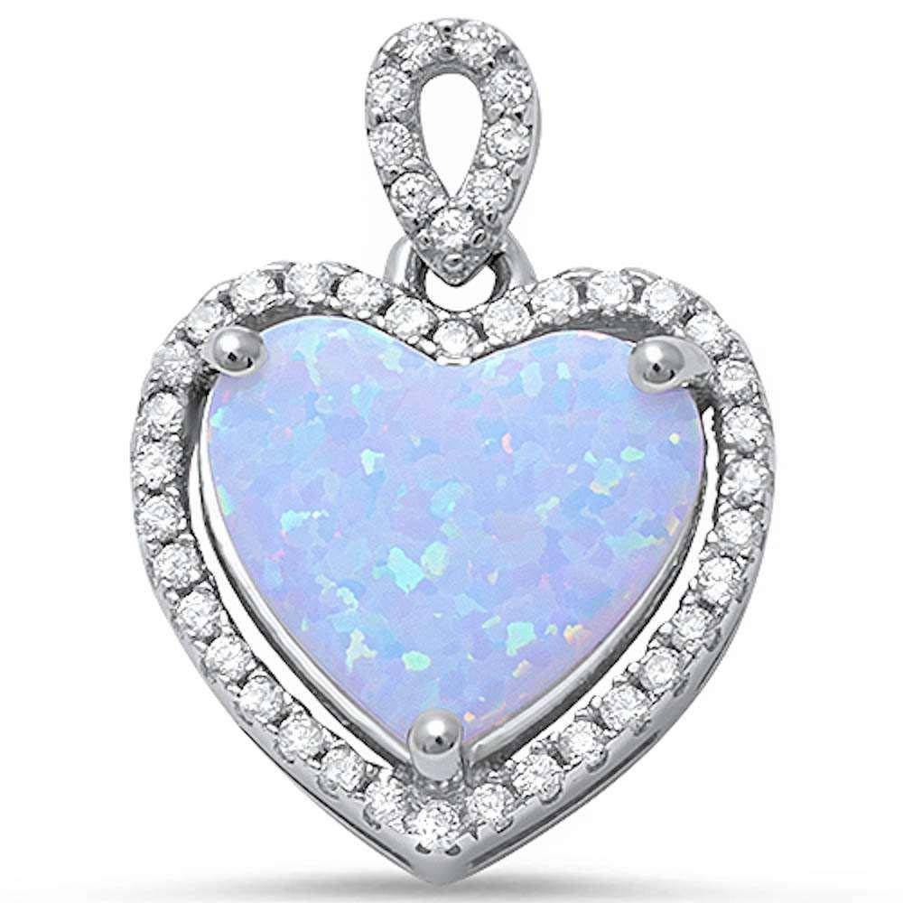 Sterling Silver White Fire Opal and Cubic Zirconia Heart Charm Pendant with CZ StonesAndWidth 19mm