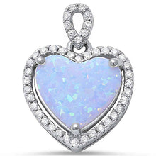 Load image into Gallery viewer, Sterling Silver White Fire Opal and Cubic Zirconia Heart Charm Pendant with CZ StonesAndWidth 19mm