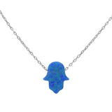 Sterling Silver Blue Opal Hamsa Symbol Silver Pendant NecklaceAndLength Chain 17 Inches plus 2 Inches ExtensionAndWidth 13X11mm
