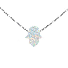 Load image into Gallery viewer, Sterling Silver White Opal Hamsa Symbol Silver Pendant NecklaceAndLength Chain 17 Inches plus 2 Inches ExtensionAndWidth 13X11mm