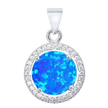 Load image into Gallery viewer, Sterling Silver Round Blue Opal And Cubic Zirconia .925 Pendant