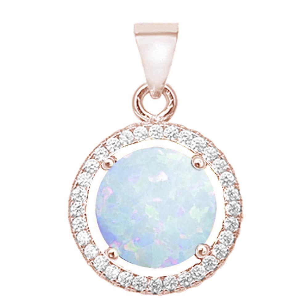 Sterling Silver Rose Gold Plated Round White Opal and Cubic Zirconia Pendant