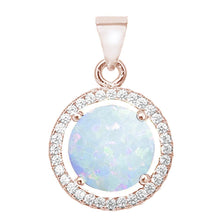 Load image into Gallery viewer, Sterling Silver Rose Gold Plated Round White Opal and Cubic Zirconia Pendant