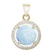 Load image into Gallery viewer, Sterling Silver Yellow Gold Plated Round White Opal and Cubic Zirconia Pendant