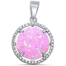 Load image into Gallery viewer, Sterling Silver Halo Pink Fire Opal and Cubic Zirconia Silver Pendant with CZ StonesAndWidth 15mm