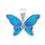 Sterling Silver Blue Opal and Cubic Zirconia Butterfly Silver Pendant with CZ StonesAndWidth 13mm