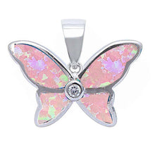 Load image into Gallery viewer, Sterling Silver Pink Opal &amp; Cubic Zirconia Butterfly PendantAnd Width 13mm