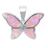 Sterling Silver Pink Opal & Cubic Zirconia Butterfly PendantAnd Width 13mm