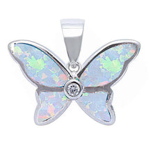 Load image into Gallery viewer, Sterling Silver White Opal and Cubic Zirconia Butterfly Silver Pendant with CZ StonesAndWidth 13mm