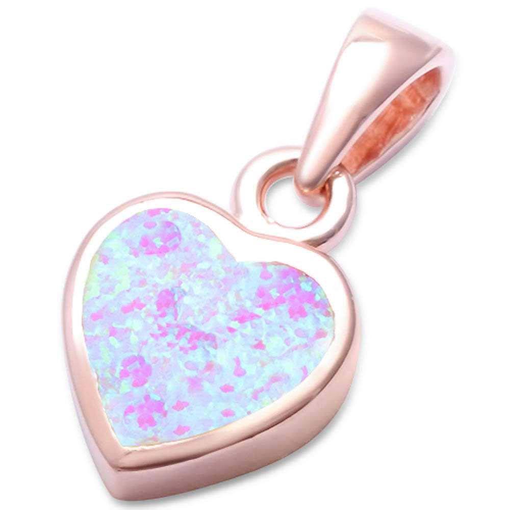 Sterling Silver Rose Gold Plated Pink Opal Heart Silver PendantAndLength 0.59 Inches