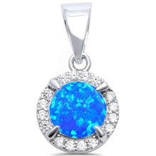 Load image into Gallery viewer, Sterling Silver Round Blue Opal and Cubic Zirconia Silver Pendant with CZ Stones ,Width 19mm