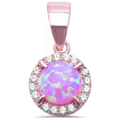 Sterling Silver Round Rose Gold Plated Pink Opal and Cubic Zirconia Silver Pendant with CZ StonesAndWidth 19mm