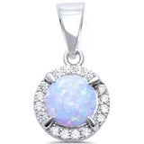 Sterling Silver Round White Opal and Cubic Zirconia Silver Pendant with CZ Stones, Width 19mm