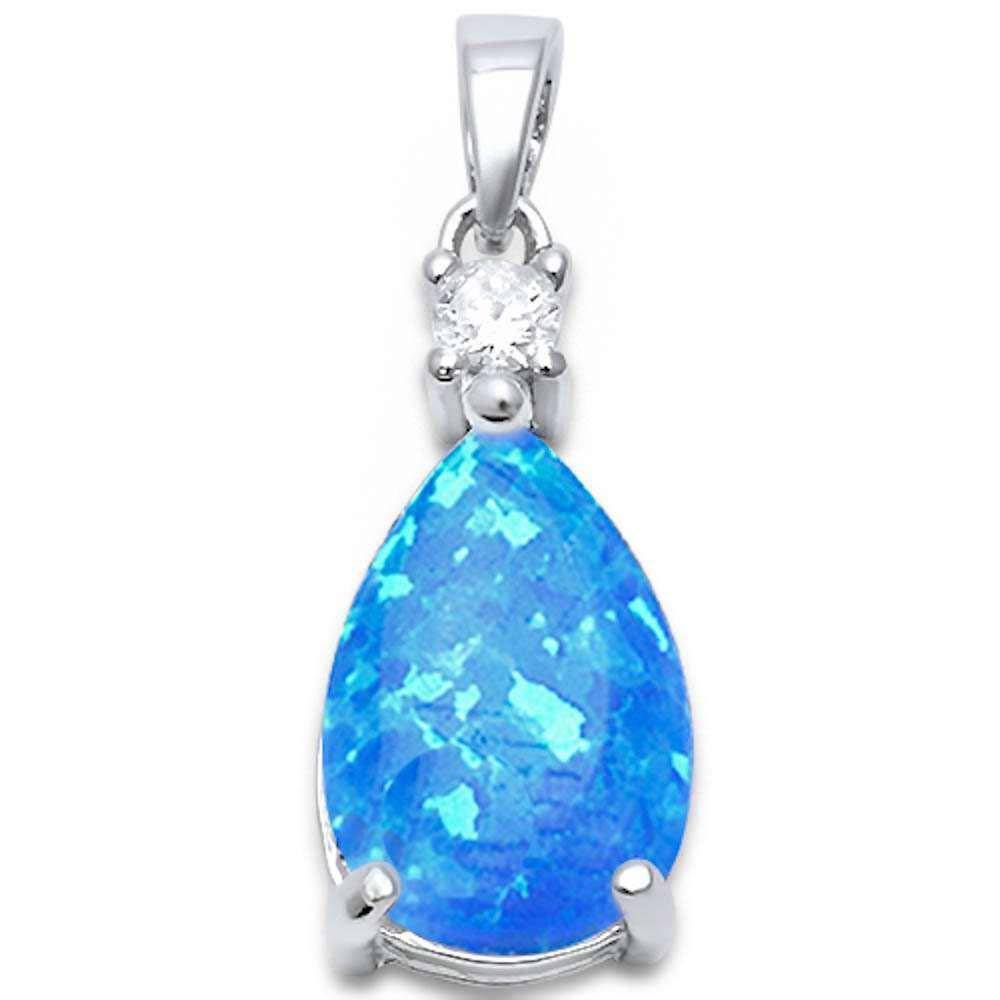 Sterling Silver Pear Shape Blue Opal and Cubic Zirconia Silver PendantAndWidth 21.5mm