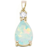 Sterling Silver Yellow Gold Plated Pear Shape White Opal and Cubic Zirconia Pendant