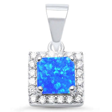 Load image into Gallery viewer, Sterling Silver Square Blue Opal and Cubic Zirconia Silver Pendant with CZ StonesAndLength 0.5 Inches
