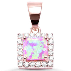 Sterling Silver Rose Gold Plated Pink Opal and Cubic Zirconia Silver Pendant with CZ StonesAndLength 0.5 Inches