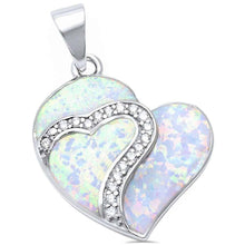 Load image into Gallery viewer, Sterling Silver White Fire Opal and Cubic Zirconia Heart Silver Pendant with CZ StonesAndWidth 30mm