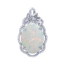 Load image into Gallery viewer, Sterling Silver Oval White Opal and Micro Pave Cubic Zirconia Silver Pendant with CZ StonesAndWidth 33mm