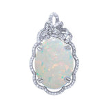 Sterling Silver Oval White Opal and Micro Pave Cubic Zirconia Silver Pendant with CZ StonesAndWidth 33mm