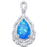 Sterling Silver Pear Shape Blue Opal and Cubic Zirconia Silver Pendant with CZ StonesAndLength 1 Inch
