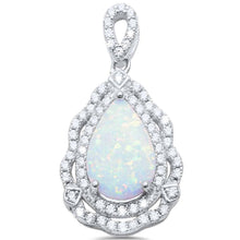 Load image into Gallery viewer, Sterling Silver Pear Shape White Opal and Cubic Zirconia Silver Pendant with CZ StonesAndLength 1 Inch