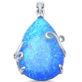 Sterling Silver Blue Opal Tear Drop PendantAndLength 1.5 InchesAndWidth 19.05 mm