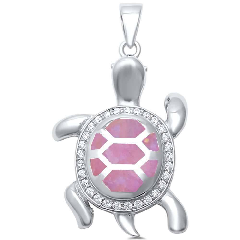 Sterling Silver Pink Opal with CZ Turtle .925 PendantAnd Length 1.25inches