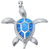 Sterling Silver Blue Opal Turtle Beach Pendant AndLength 1.5 InchesAndWidth 33.02 mm