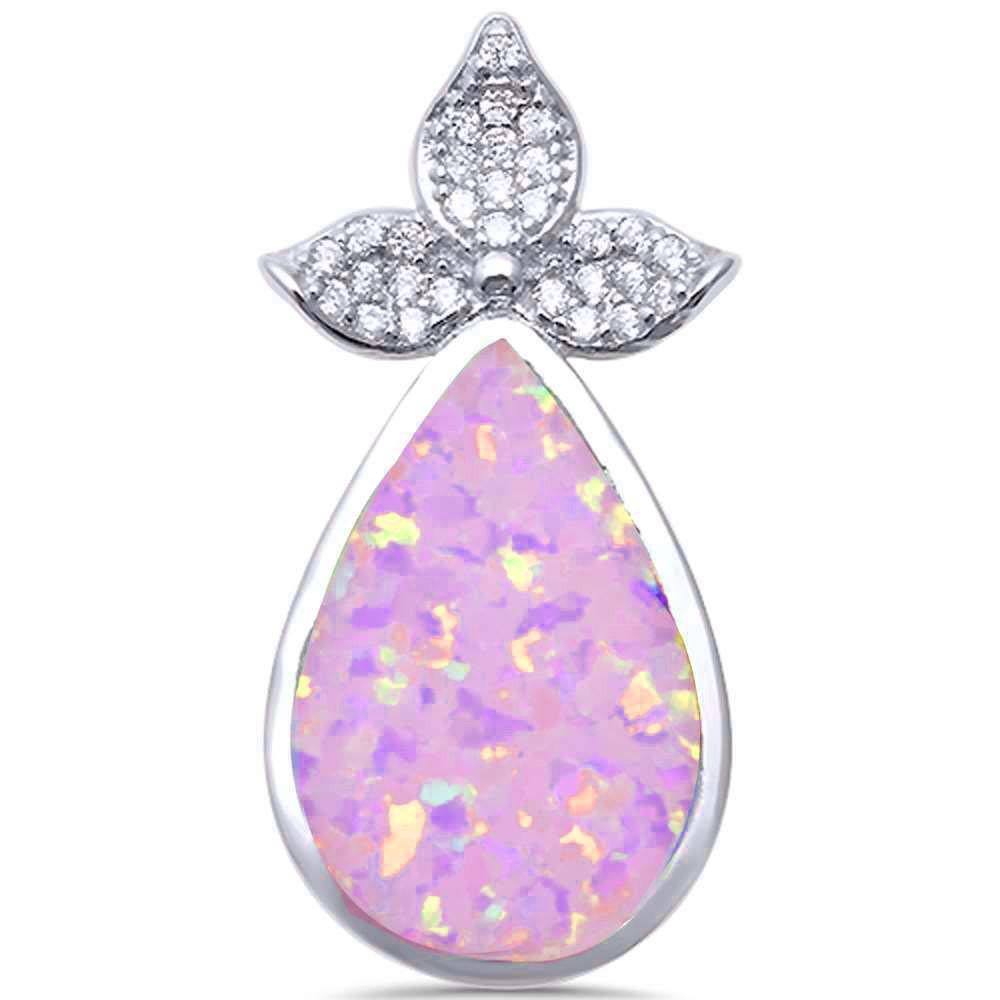 Sterling Silver Pink Opal With CZ Pear Tear Drop .925 PendantAnd Width 29mm