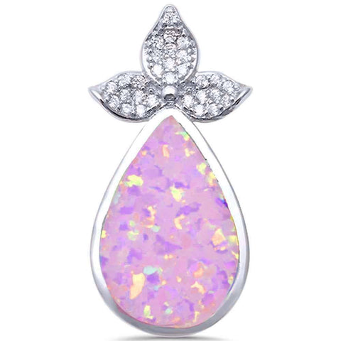 Sterling Silver Pink Opal With CZ Pear Tear Drop .925 PendantAnd Width 29mm