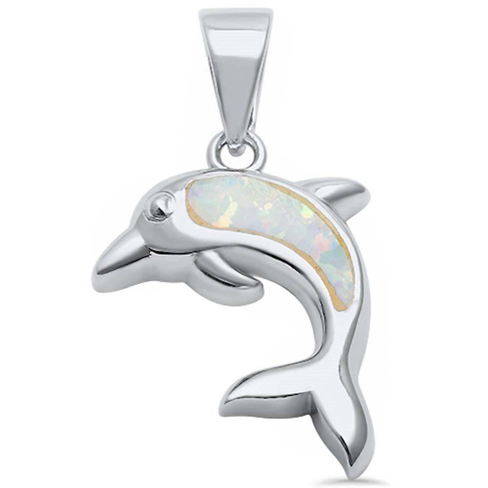 Sterling Silver White Opal Dolphin Silver PendantAndWidth 25mm