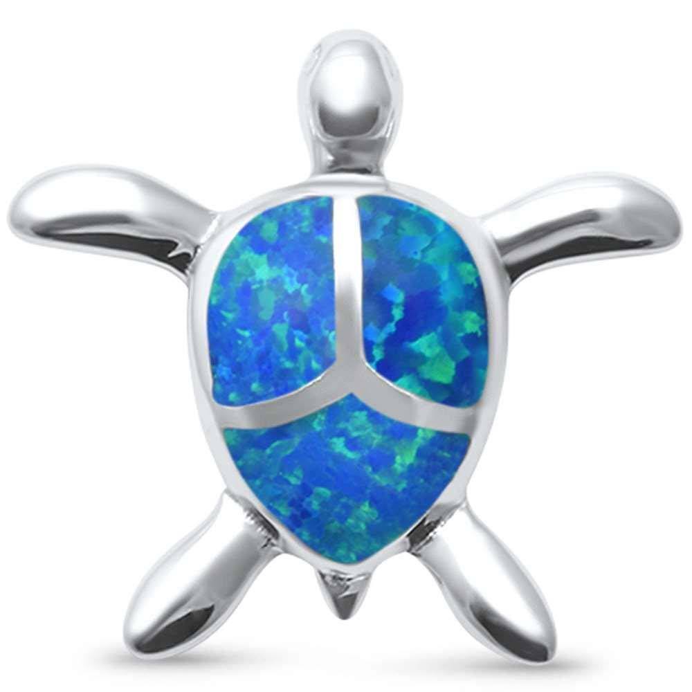 Sterling Silver Cute Blue Opal Turtle PendantAndLength 0.9Inches