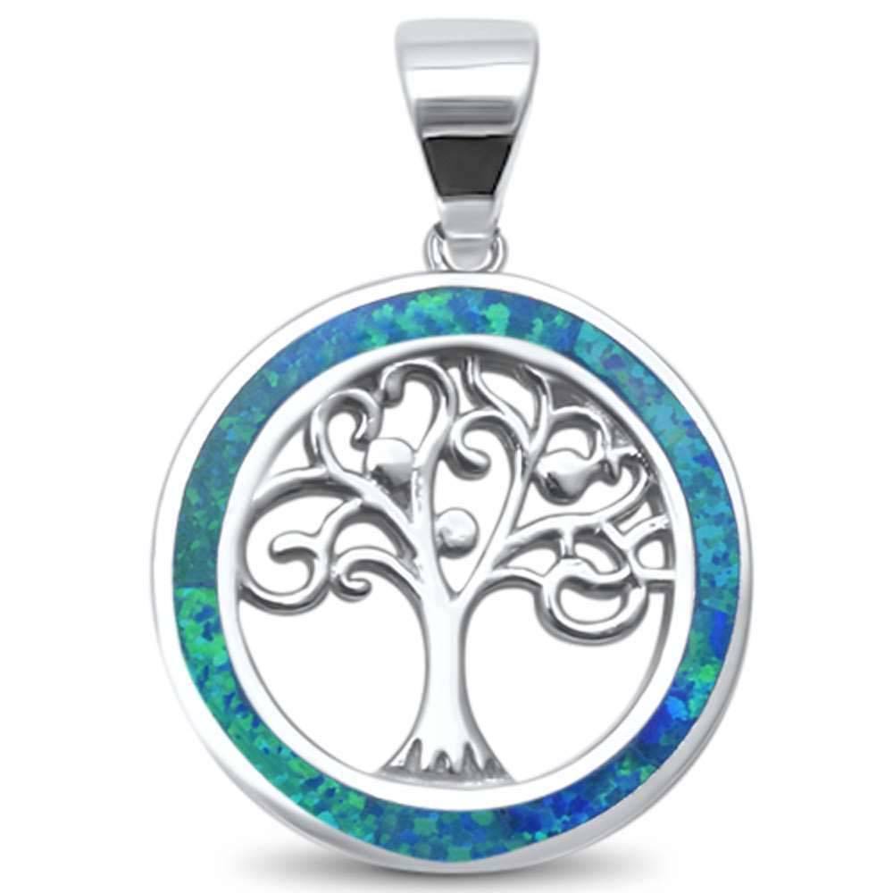 Sterling Silver Blue Opal Family Tree of Life Whimsical Charm PendantAnd Width 7mm