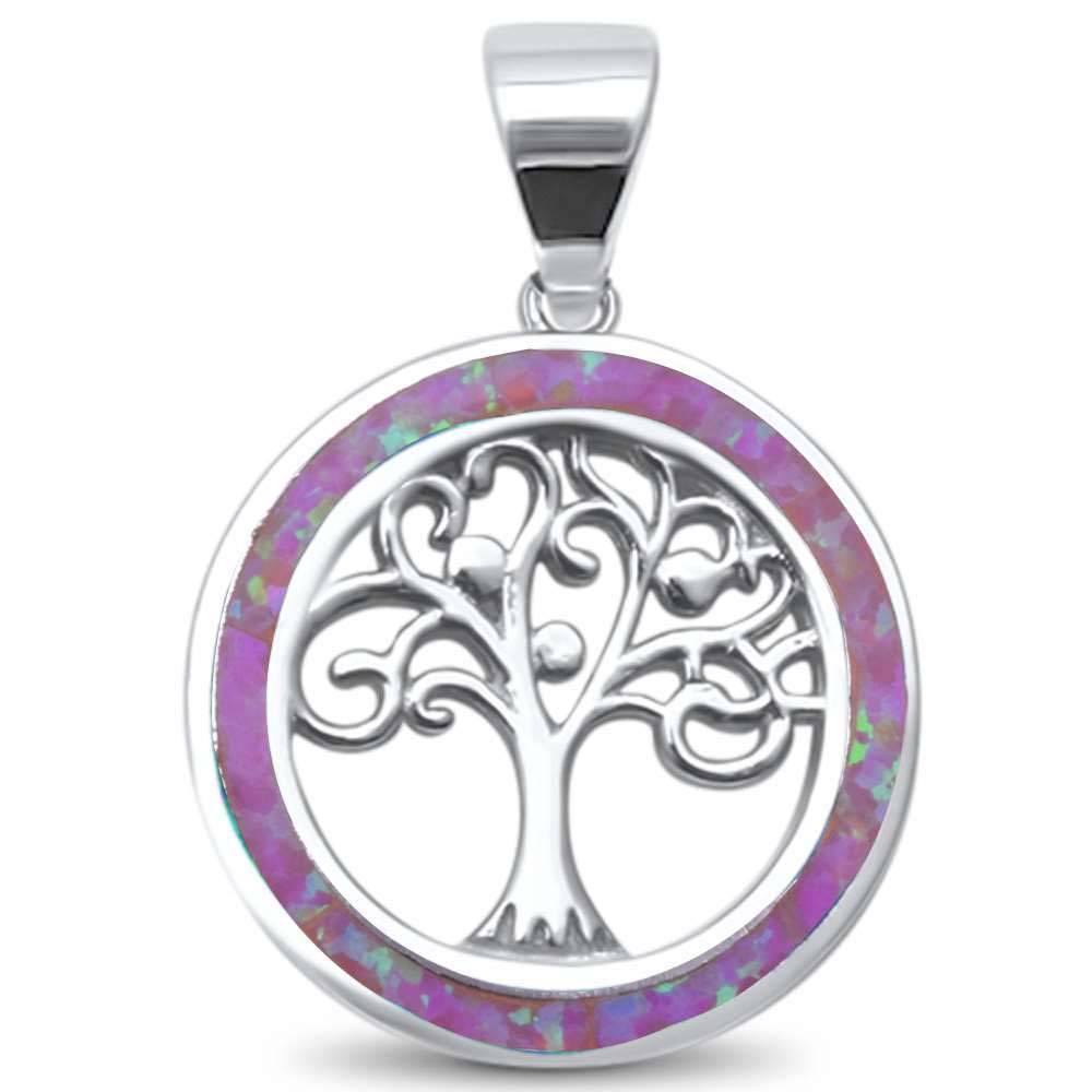 Sterling Silver Pink Opal Family Tree of Life Whimsical Charm PendantAnd Width 7mm