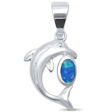 Sterling Silver Blue Opal Cute Dolphin Charm PendantAnd Width 13mm