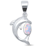 Sterling Silver White Opal Cute Dolphin Charm PendantAnd Width 13mm