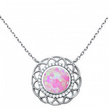 Load image into Gallery viewer, Sterling Silver Fine Filigree Lab Created Pink Opal Necklace
