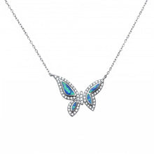 Load image into Gallery viewer, Sterling Silver Blue Opal and Cz Butterlfy Necklace