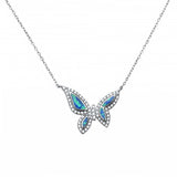 Sterling Silver Blue Opal and Cz Butterlfy Necklace