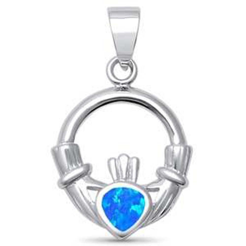 Sterling Silver Blue Opal Claddagh Pendant